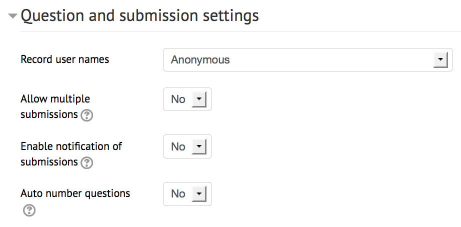 Question and submission settings