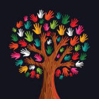 a tree with painted hands and leaves 